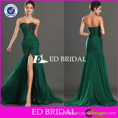 YW207 Emerald Green Sexy High Front Slit Open Back 2014 Evening Dress In China